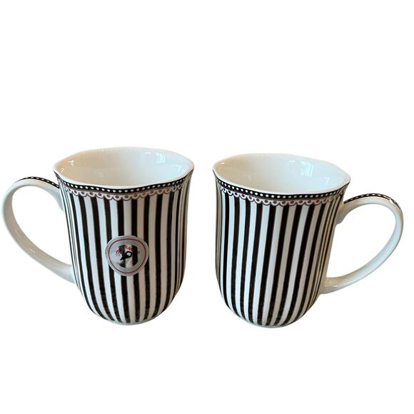 Grace Teaware Porcelain Coffee Mug Set of 2 Black & White Stripe Gold Accent New - Picture 16 of 16